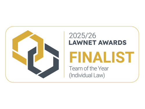 Logo showing Howell Jones has been shortlisted for LawNet’s Team of the Year Award.