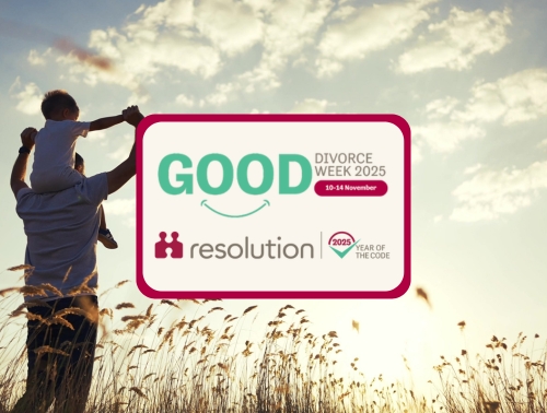 Photo of a man with a child on his shoulders with the 'Good Divorce Week 2025' logo superimposed over the top.
